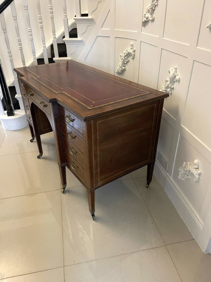 Outstanding Quality Antique Victorian Mahogany Inlaid Kneehole Desk by Edwards and Roberts - Image 5